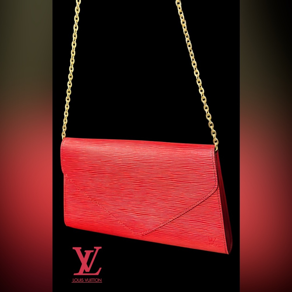 Louis Vuitton Red ART DECO Epi Leather Clutch with Gold Chain SO PRETTY ❤️ - Picture 3 of 14